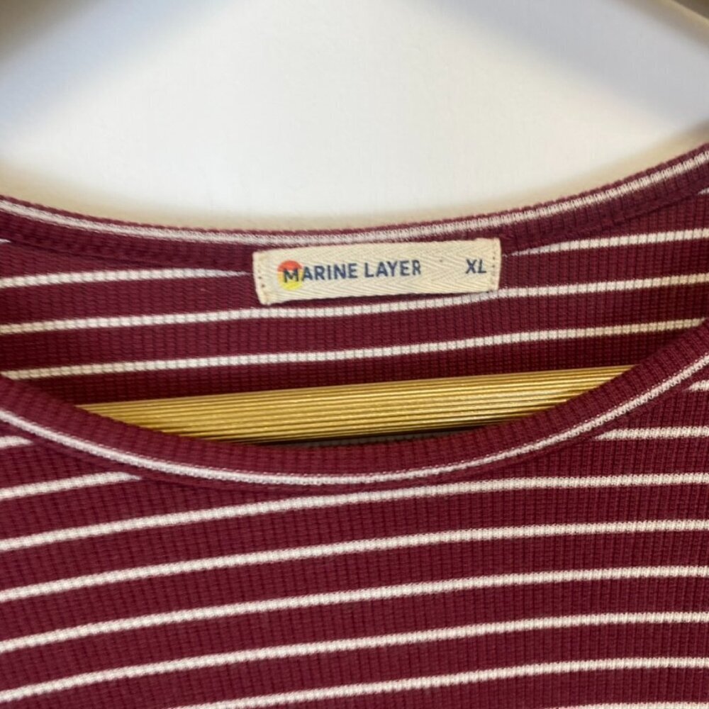 Marine Layer Maroon and White Striped Ribbed Stretch Long Sleeve Top - Picture 3 of 8